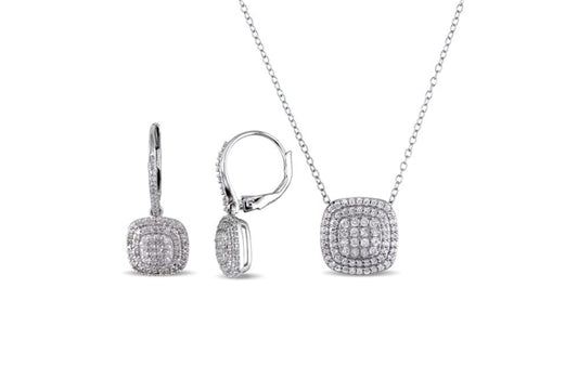 DELMAR JEWELRY 1 CT Diamond Necklace and Earring Set in Silver