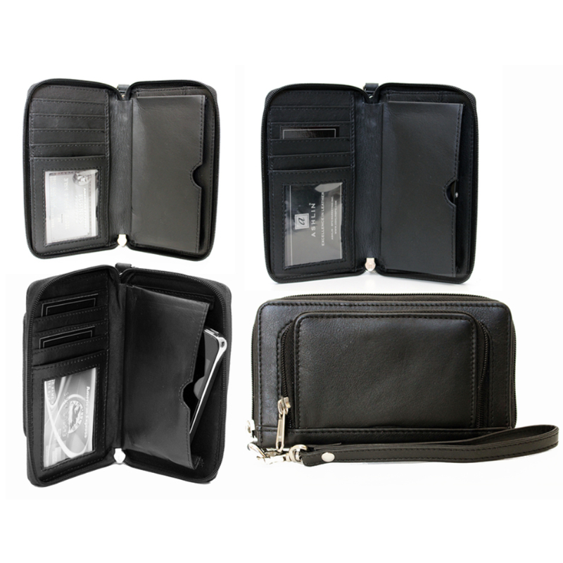 Ashlin® DESIGNER | CELIE Ladies 6 inch Smart phone zippered clutch wallet - iPhone